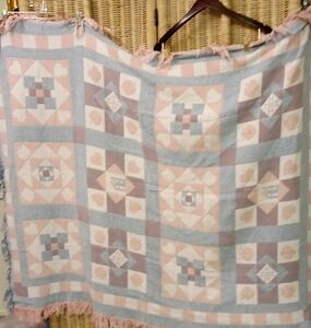 VINTAGE Crown Craft Cotton Woven Tapestry Throw Blanket 58x51"